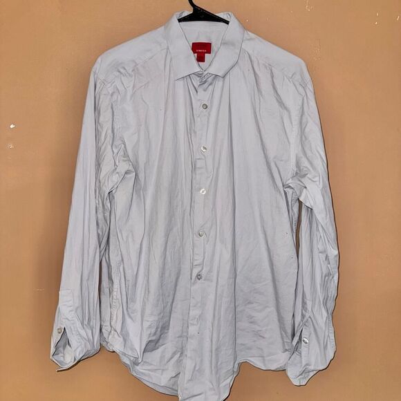 Alfani Stretch Fitted Men's Gray Button Down Dress Shirt - L - Picture 1 of 7